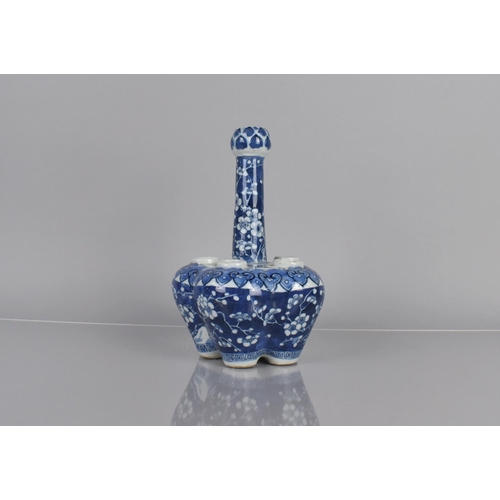 371 - A Chinese Blue and White Tulip Vase of Traditional Form, Decorated with Prunus Blossom and Lappet Sh... 