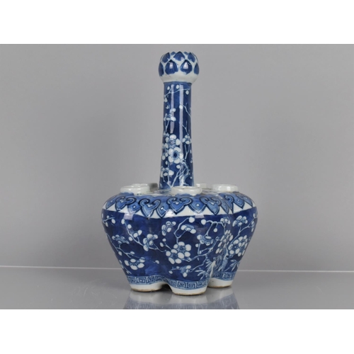 371 - A Chinese Blue and White Tulip Vase of Traditional Form, Decorated with Prunus Blossom and Lappet Sh... 