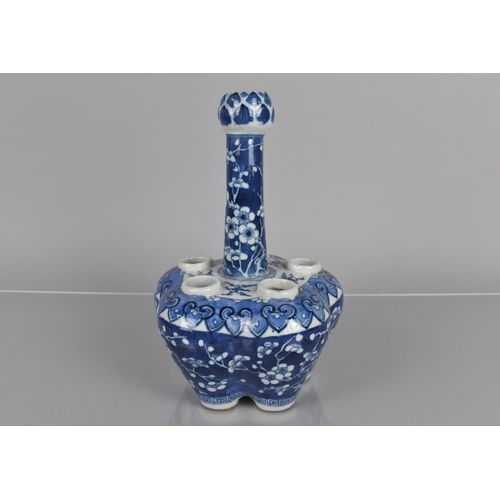 371 - A Chinese Blue and White Tulip Vase of Traditional Form, Decorated with Prunus Blossom and Lappet Sh... 