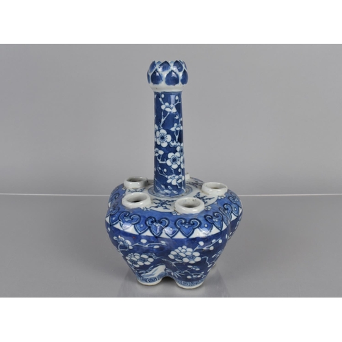 371 - A Chinese Blue and White Tulip Vase of Traditional Form, Decorated with Prunus Blossom and Lappet Sh... 