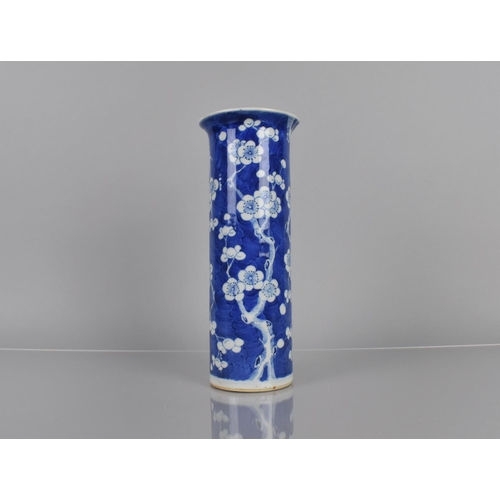 375 - A 19th Century Chinese Porcelain Blue and White Prunus Pattern Sleeve Vase, Four Character Mark to B... 