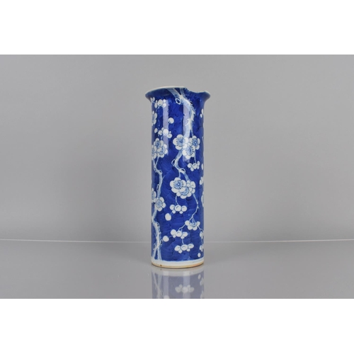 375 - A 19th Century Chinese Porcelain Blue and White Prunus Pattern Sleeve Vase, Four Character Mark to B... 