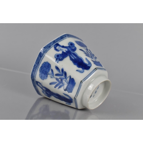 354 - An Oriental Porcelain Blue and White Tea Bowl of Hexagonal Form decorated with Maidens and Planters,... 