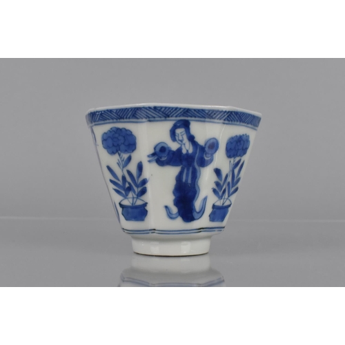 354 - An Oriental Porcelain Blue and White Tea Bowl of Hexagonal Form decorated with Maidens and Planters,... 