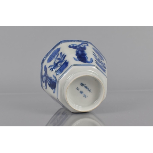 354 - An Oriental Porcelain Blue and White Tea Bowl of Hexagonal Form decorated with Maidens and Planters,... 