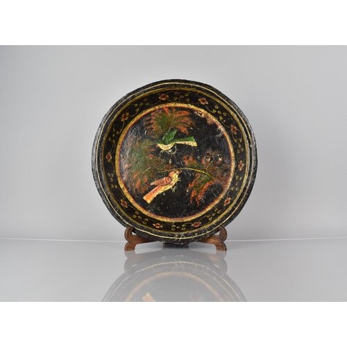 392 - A Late 19th Century Papier Mache Bowl with Original Polychrome Painted Decoration. 37cms Diameter