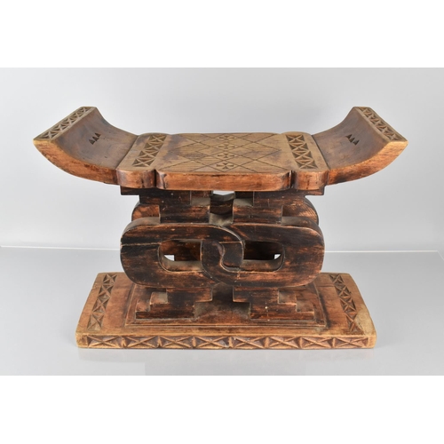 394 - An Early 20th Century African Carved Wood Ashanti Stool, from Ghana with Typical Chip Carved Decorat... 