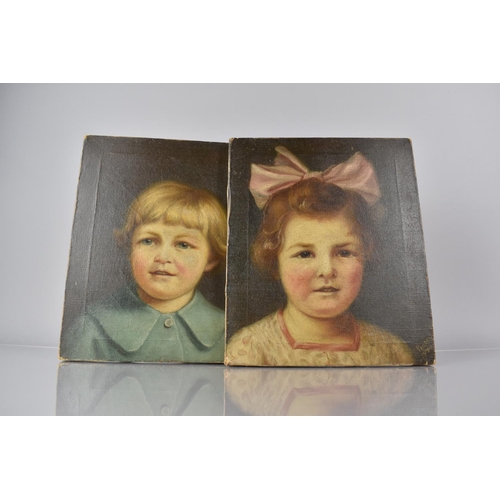 417 - A Pair of Early 20th Century Portrait Paintings on Canvas of Two Children, Probably Brother and Sist... 