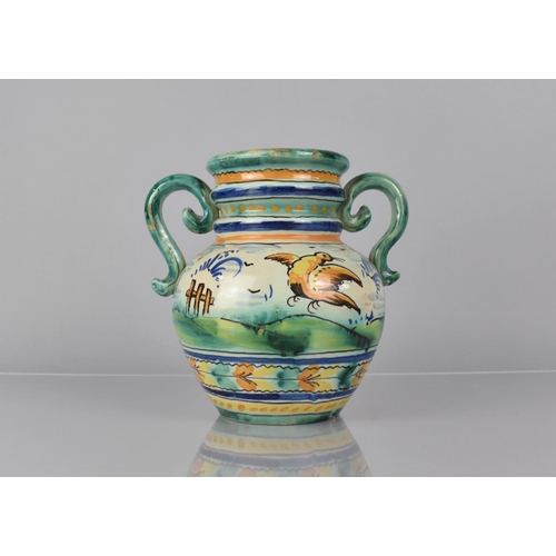 410 - A 19th Century Spanish Faience Pottery Two Handled Pot with Typical Polychrome Painted Decoration, 2... 