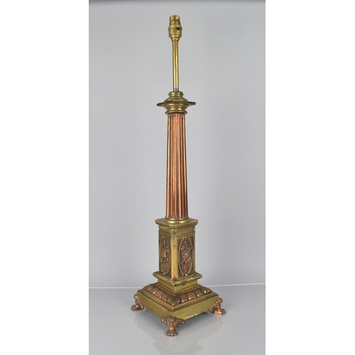 87 - A Late 19th/Early 20th Century Brass and Copper Table Lamp in the Form of a Classical Fluted Column ... 