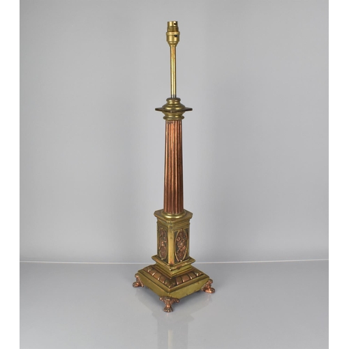 87 - A Late 19th/Early 20th Century Brass and Copper Table Lamp in the Form of a Classical Fluted Column ... 