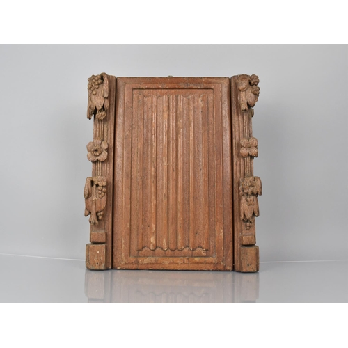 420 - A 17th Century or Earlier Carved Oak Linen-Fold Panel with Later Scumbled Paint, 35x40cms