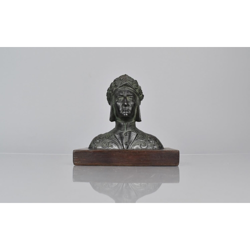 90 - A 19th Century Grand Tour Bronze Bust of Dante Alighieri, Mounted on a Wooden Plinth, 14x9x13cms Hig... 