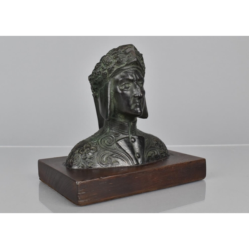 90 - A 19th Century Grand Tour Bronze Bust of Dante Alighieri, Mounted on a Wooden Plinth, 14x9x13cms Hig... 