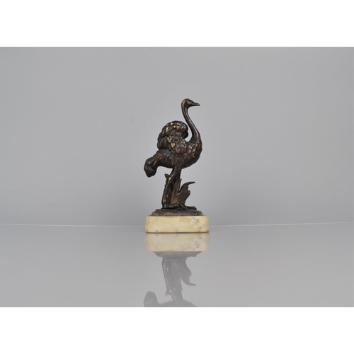 89 - A 19th Century Bronze Figure of an Ostrich Mounted on a Limestone Plinth, 19cms High