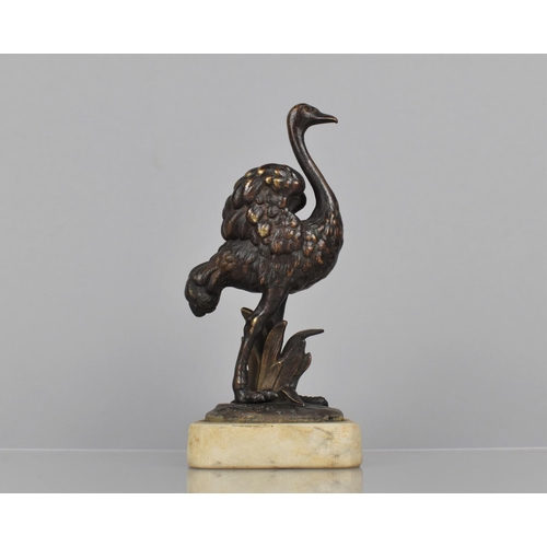 89 - A 19th Century Bronze Figure of an Ostrich Mounted on a Limestone Plinth, 19cms High