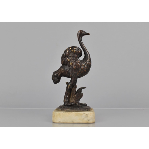 89 - A 19th Century Bronze Figure of an Ostrich Mounted on a Limestone Plinth, 19cms High