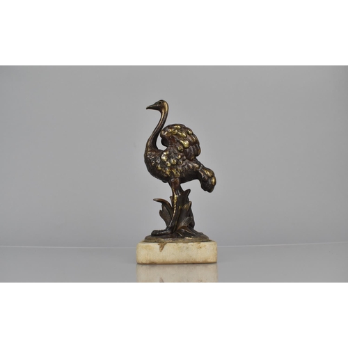 89 - A 19th Century Bronze Figure of an Ostrich Mounted on a Limestone Plinth, 19cms High