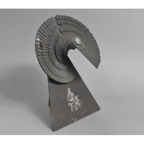 115 - A Modern Welsh Slate Decorative Fan Sculpture, 27.5cms High