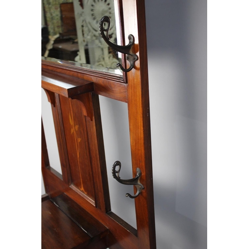 120 - An Art Nouveau Mahogany Hall Stand with Inlaid Floral Panel, Glove Box with Hinged Lid, Missing Meta... 