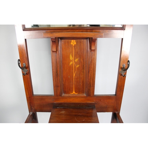 120 - An Art Nouveau Mahogany Hall Stand with Inlaid Floral Panel, Glove Box with Hinged Lid, Missing Meta... 