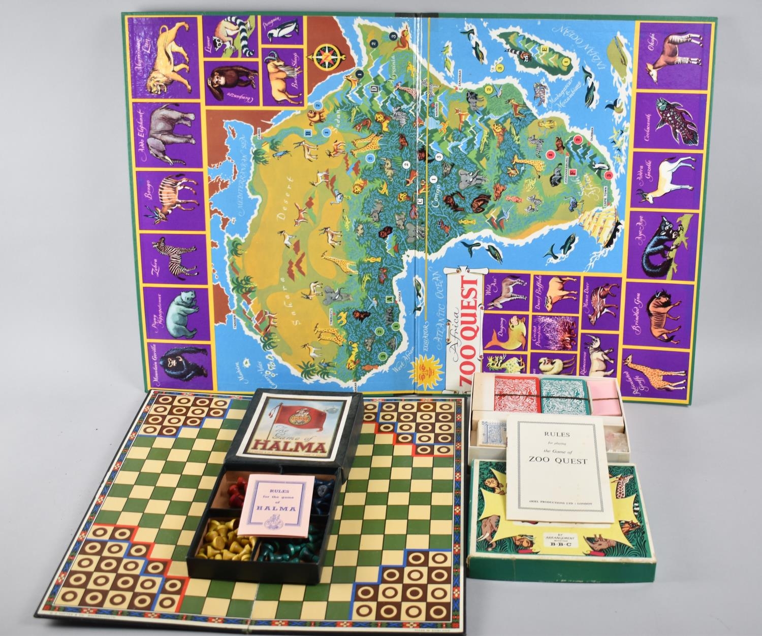 Two Vintage Board Games, Halma by Victory and Zoo Quest