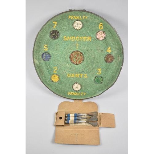 227 - A Vintage Double Sided Dart Board with Reverse Side Having Snooker Balls, 30cm Diameter, with a Set ... 