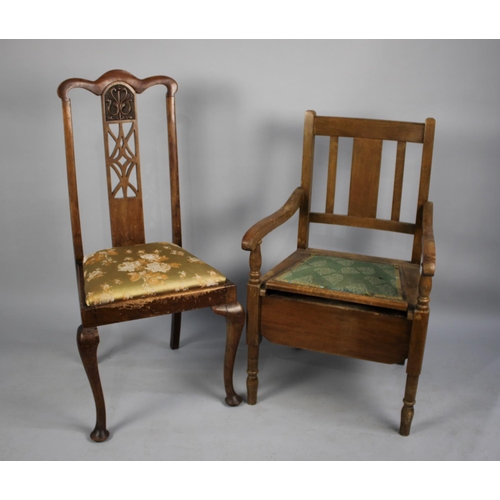 485 - A Vintage Commode Armchair and a Side Chair with Pierced Splat