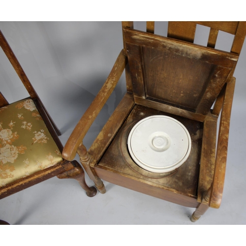 485 - A Vintage Commode Armchair and a Side Chair with Pierced Splat