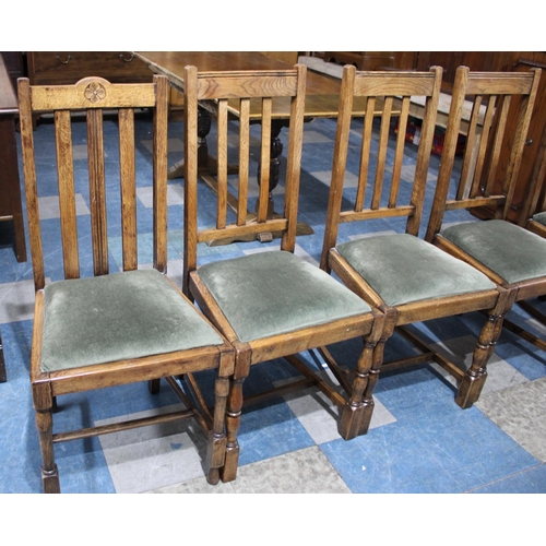 487 - A Harlequin Set of Five Oak Framed Dining Chairs