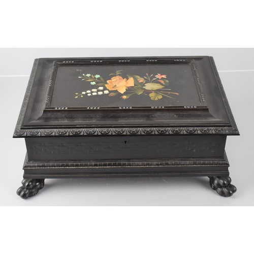 24 - An Italian Grand Tour Ebony Casket of Rectangular Form with Hinged Lid having Pietra Dura Floral Des... 