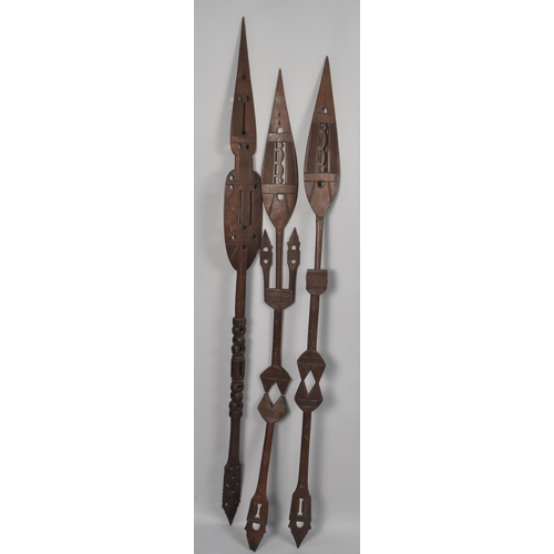 387 - A Collection of Three Carved and Pierced Vintage Paddles