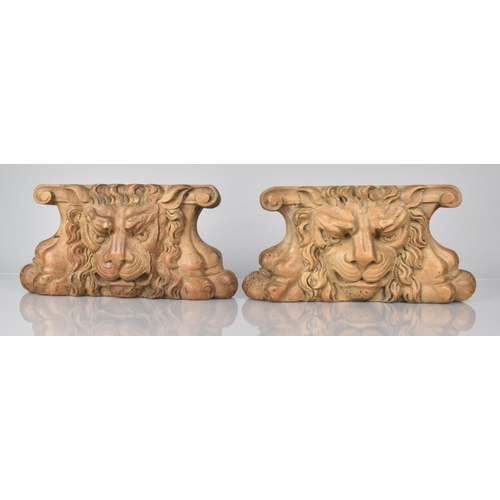 67 - A Pair of 19th Century Carved Wooden Elements Possibly Capitals in the form of Lion Masks, 29cms Wid... 