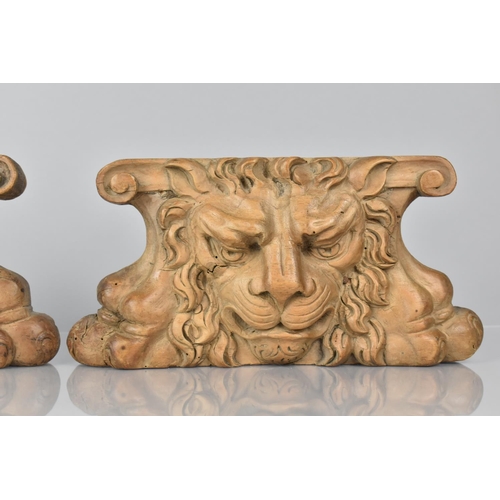 67 - A Pair of 19th Century Carved Wooden Elements Possibly Capitals in the form of Lion Masks, 29cms Wid... 