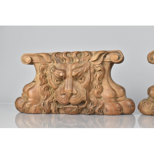 67 - A Pair of 19th Century Carved Wooden Elements Possibly Capitals in the form of Lion Masks, 29cms Wid... 