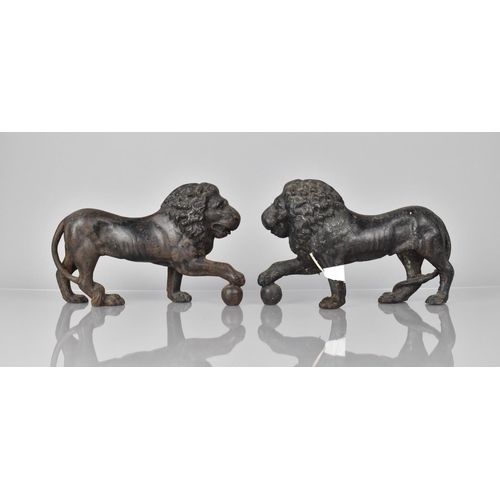 76 - A Pair of Regency Cast Iron Door Porters in the Form of Medici Lion, Missing Plinth Bases and with O... 