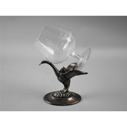 492 - A Vintage Silver Plated Toasting Brandy Glass Warmer in the Form of a Swan, 12cm high