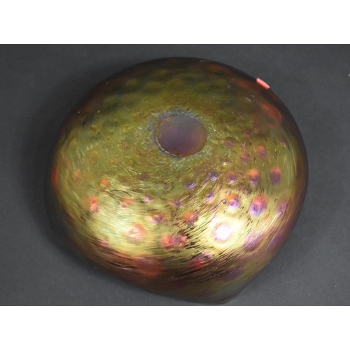 366 - A Studio Glass Iridescent Bowl of Crimped Form, Polished Pontil 16cm diameter