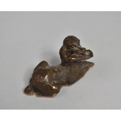 10 - A Small Patinated Bronze Study of Poodle with Slipper, 5cms Long