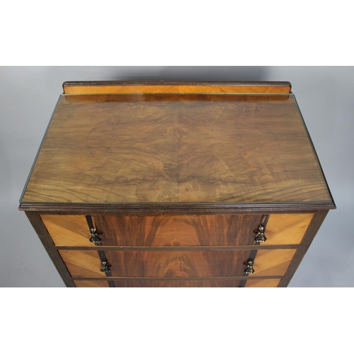 108 - A Mid 20th century Walnut and Mixed Wood Galleried Chest of Three Long Drawers, 76cms Wide