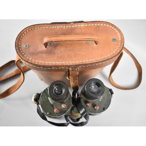 118 - A Pair of WWII Bino Prism No.5 Mk 4 Binoculars Over Painted in Green, with Leather Case inscribed BH... 