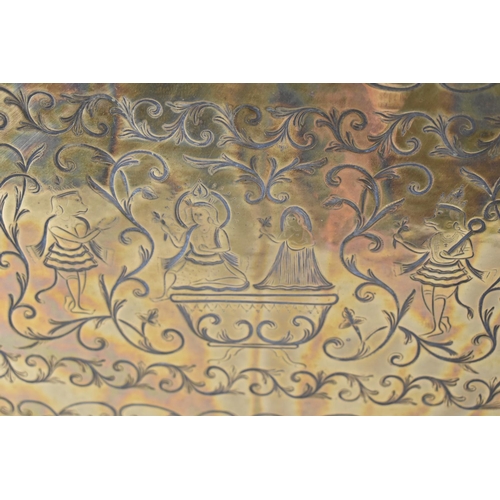 168 - A Heavy Indian Brass rectangular Tray with Engraved Decoration, 59cms by 48cms