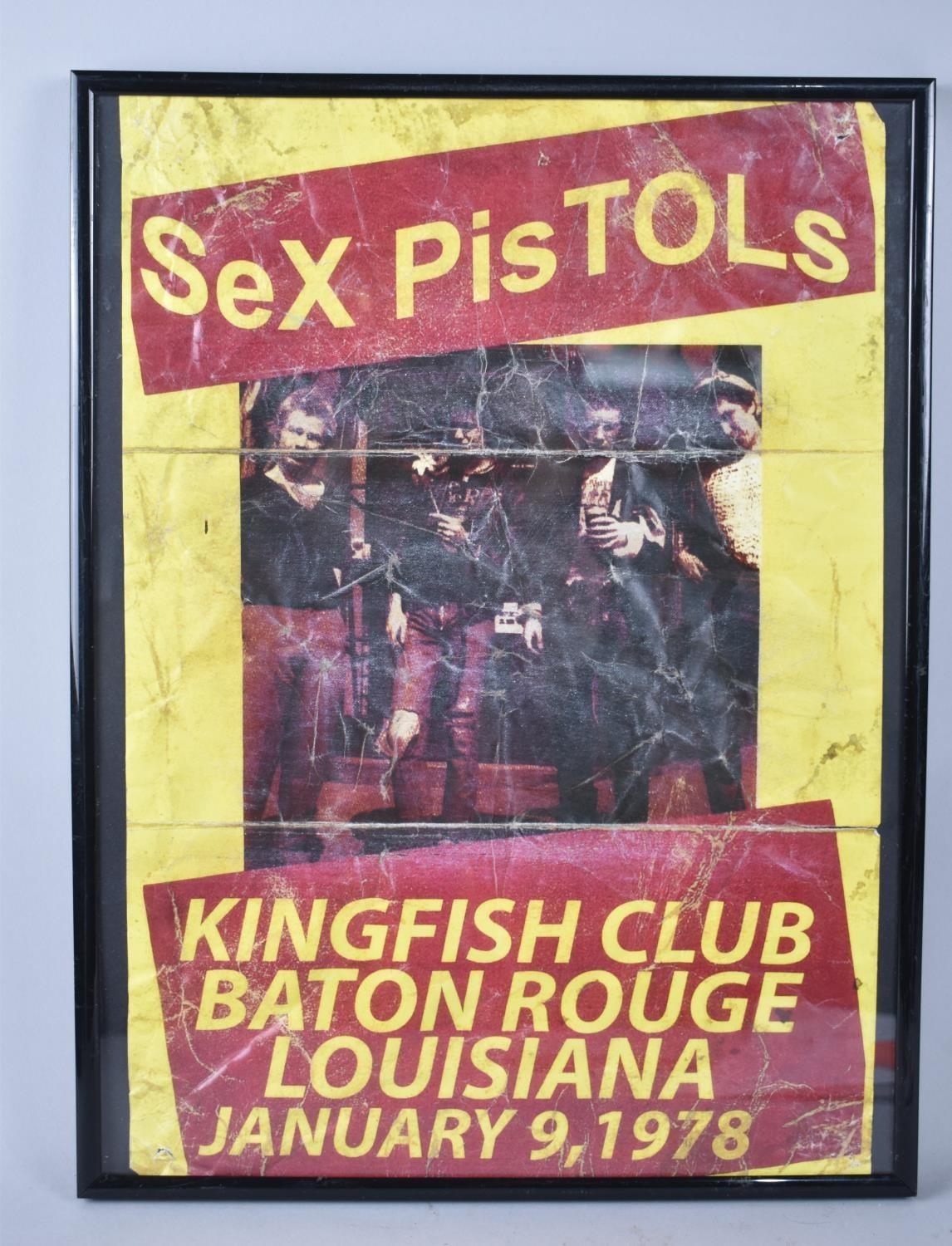 A Framed Paper Poster for The Sex Pistols At Kingfish Club, Baton Rouge,  Louisiana, Jan 1978, 40x28c