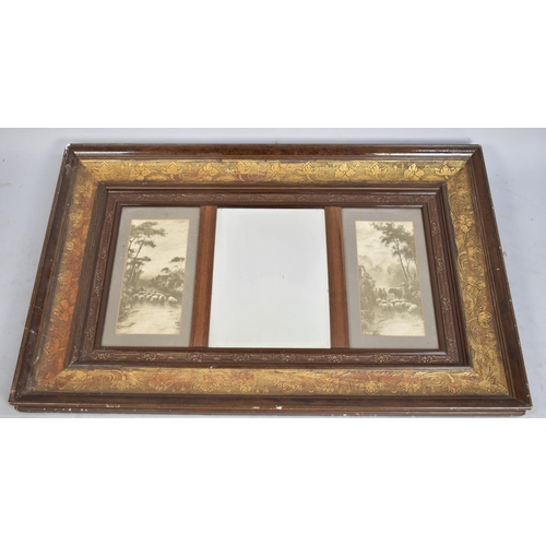 242 - An Edwardian Overmantel Mirror with Monochrome Prints, 96cms Wide