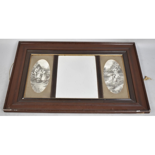 243 - An Edwardian Mahogany Framed Overmantel Mirror, Monochromed Prints, 96cms Wide