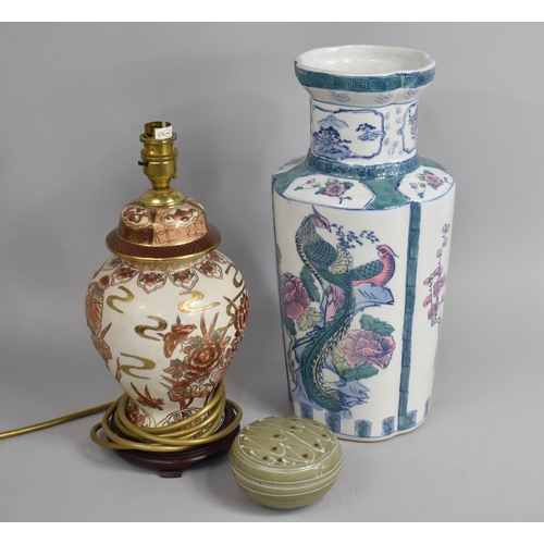 252 - Two Pieces of Modern Chinese Ceramics to Comprise Large Vase and a Table Lamp Together with a Celado... 