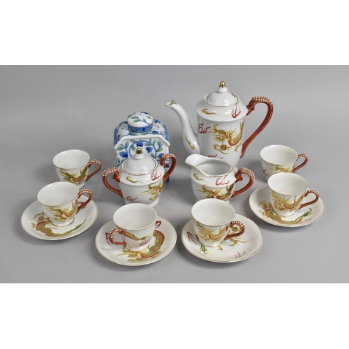 254 - A Japanese Painted Dragonware Tea Set the Cups with Lithophane Geisha Cups Together with a Modern Te... 