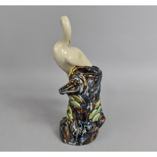 255 - A Chinese Glazed Ceramic Spill Vase in the Form of Red Crown Crane Beside Tree Trunk, 25cm high