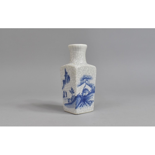 258 - A Chinese Blue and White Crackle Glaze Vase of Square Bottle Form, 12.5cm high