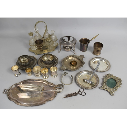 325 - A Collection of Various Metalwares to include Plated Photo Frame, Burners, Cups and Saucers of Lobed... 